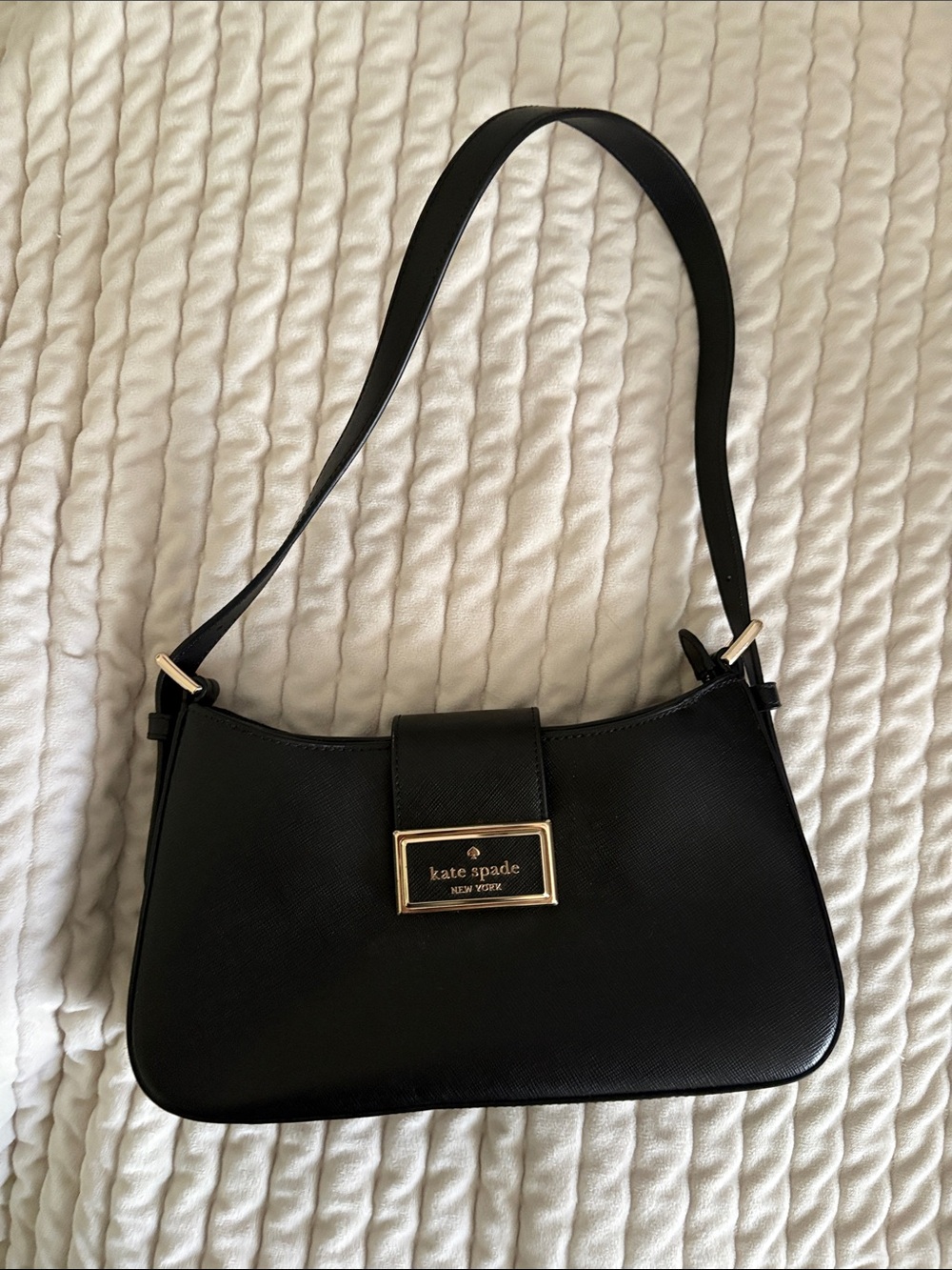 kate spade Black Shoulder Bag with Gold Plaque Accent